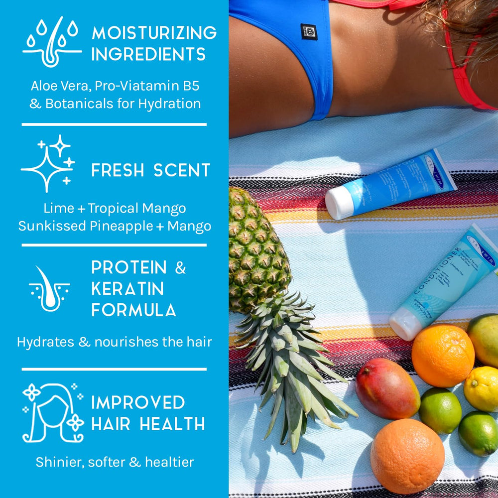 TRISWIM shampoo lather on hand, demonstrates effective chlorine removal