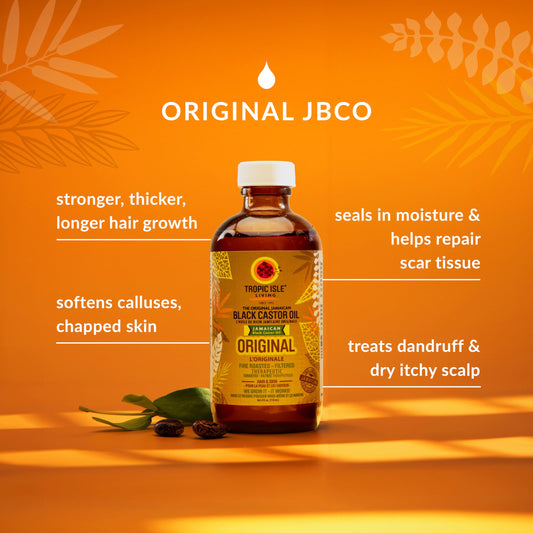 Tropic Isle Living label close-up highlighting pure castor oil benefits