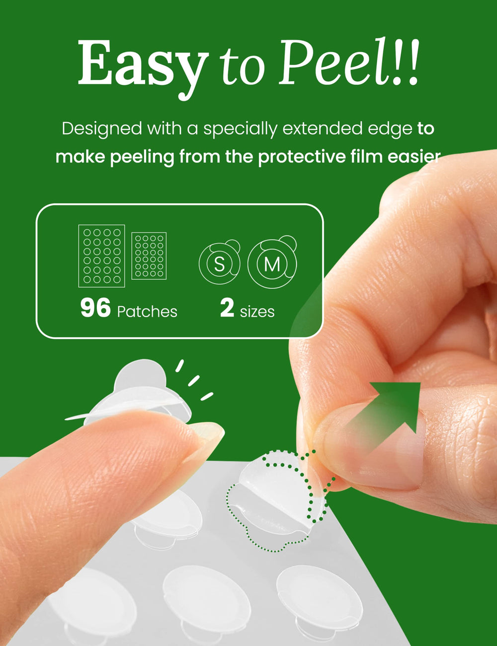 Troubless easy peel handle lifted to show simple hygienic application