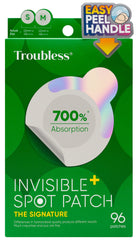 Troubless front packaging showing 96 ultra thin patches and brand