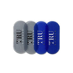 TRU BARBER front view of blue and grey 4-piece pack showing compact design and convenience
