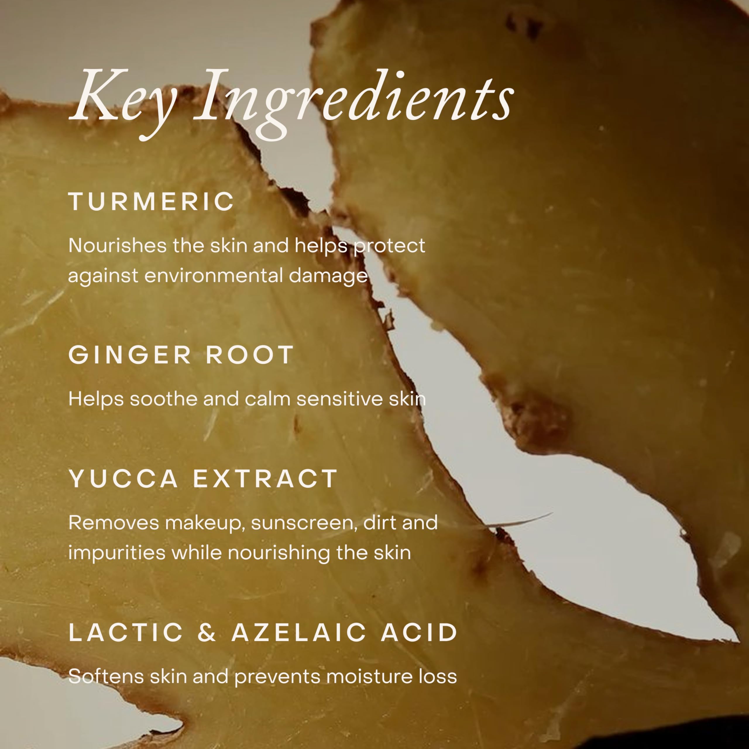 True Botanicals turmeric and ginger roots staged to highlight calming botanical benefits