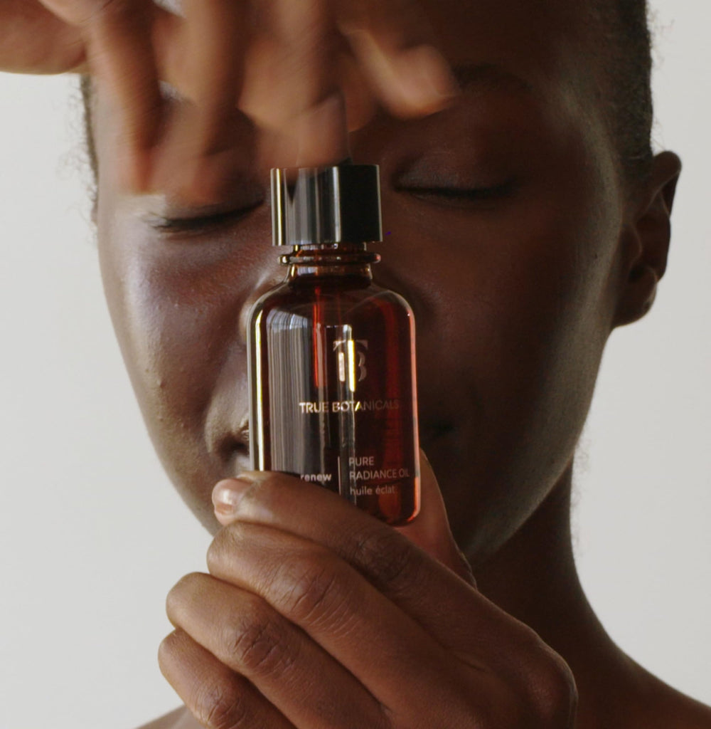 True Botanicals label detail highlighting clean, dermatologist-tested formulation