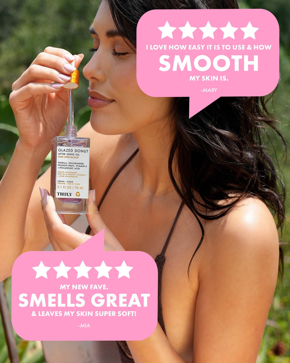 Truly oil applied to neck after shave illustrating soothing benefit