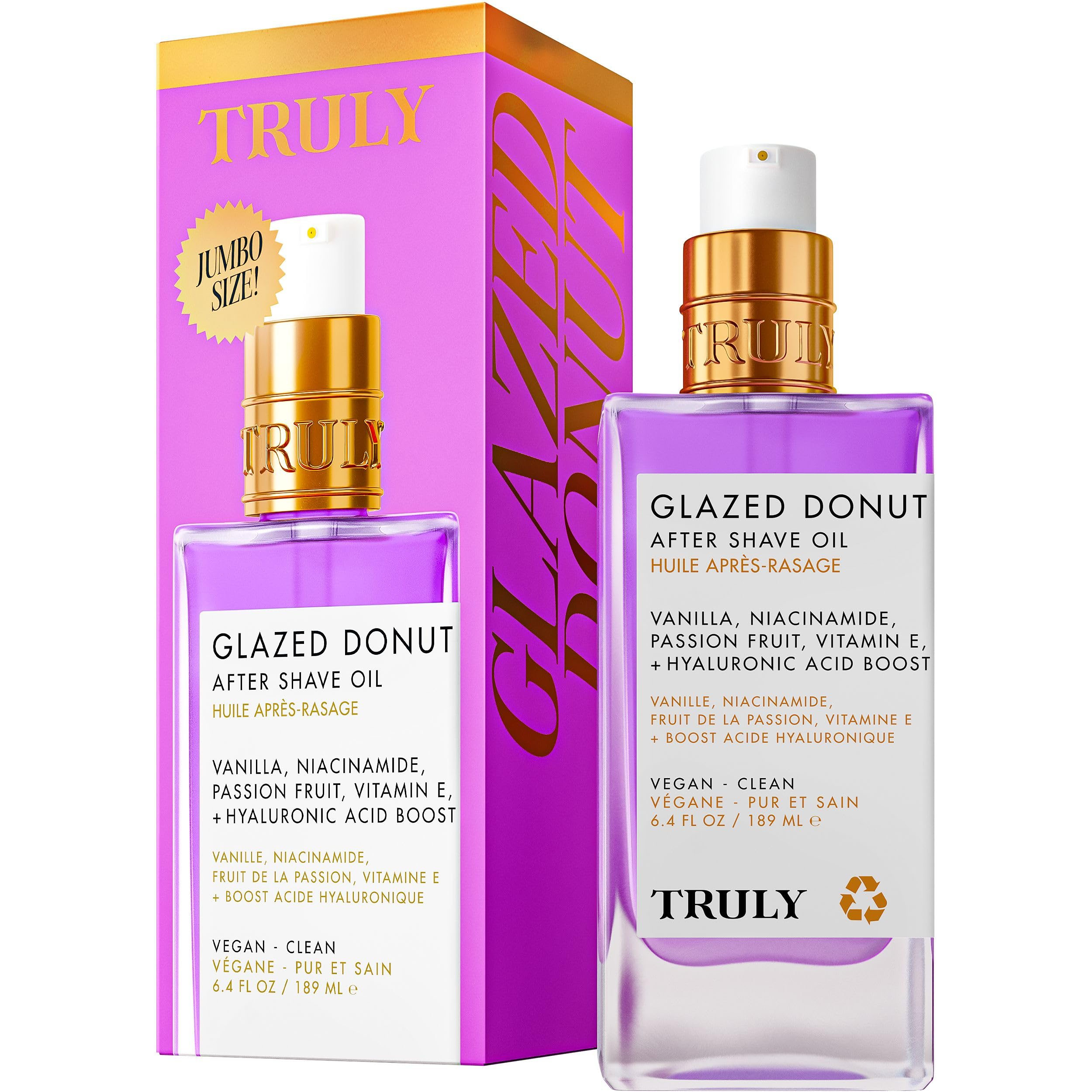 Truly front packaging showing jumbo 6.4 fl oz bottle and benefits