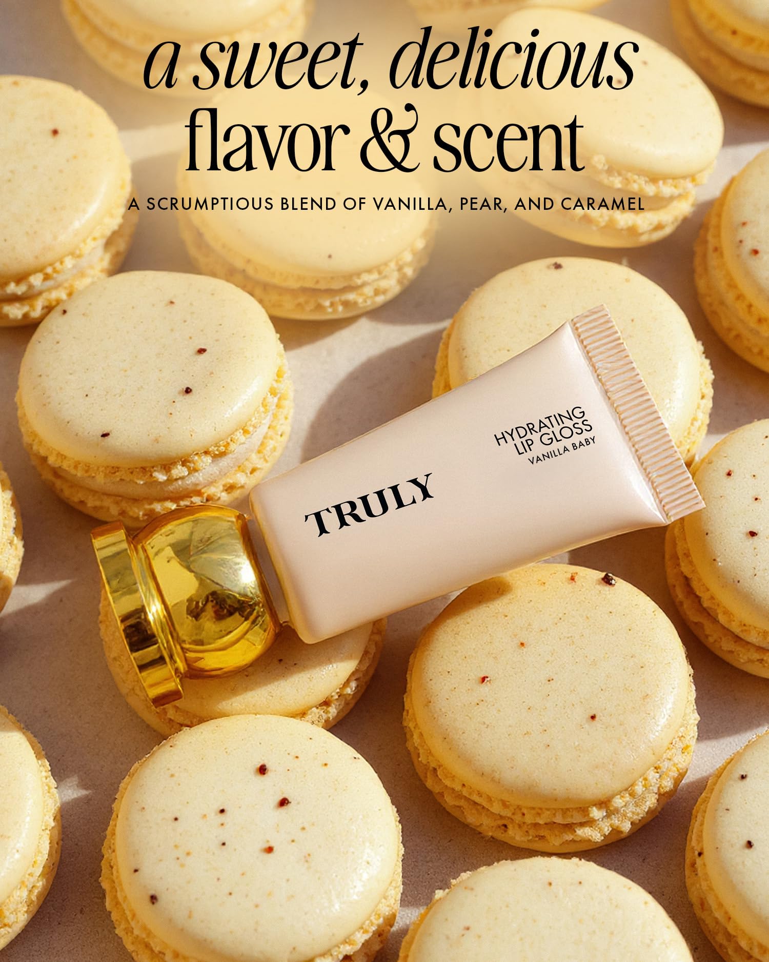 Truly Vanilla Baby ingredients focus with jojoba oil and shea butter showing nourishing benefit