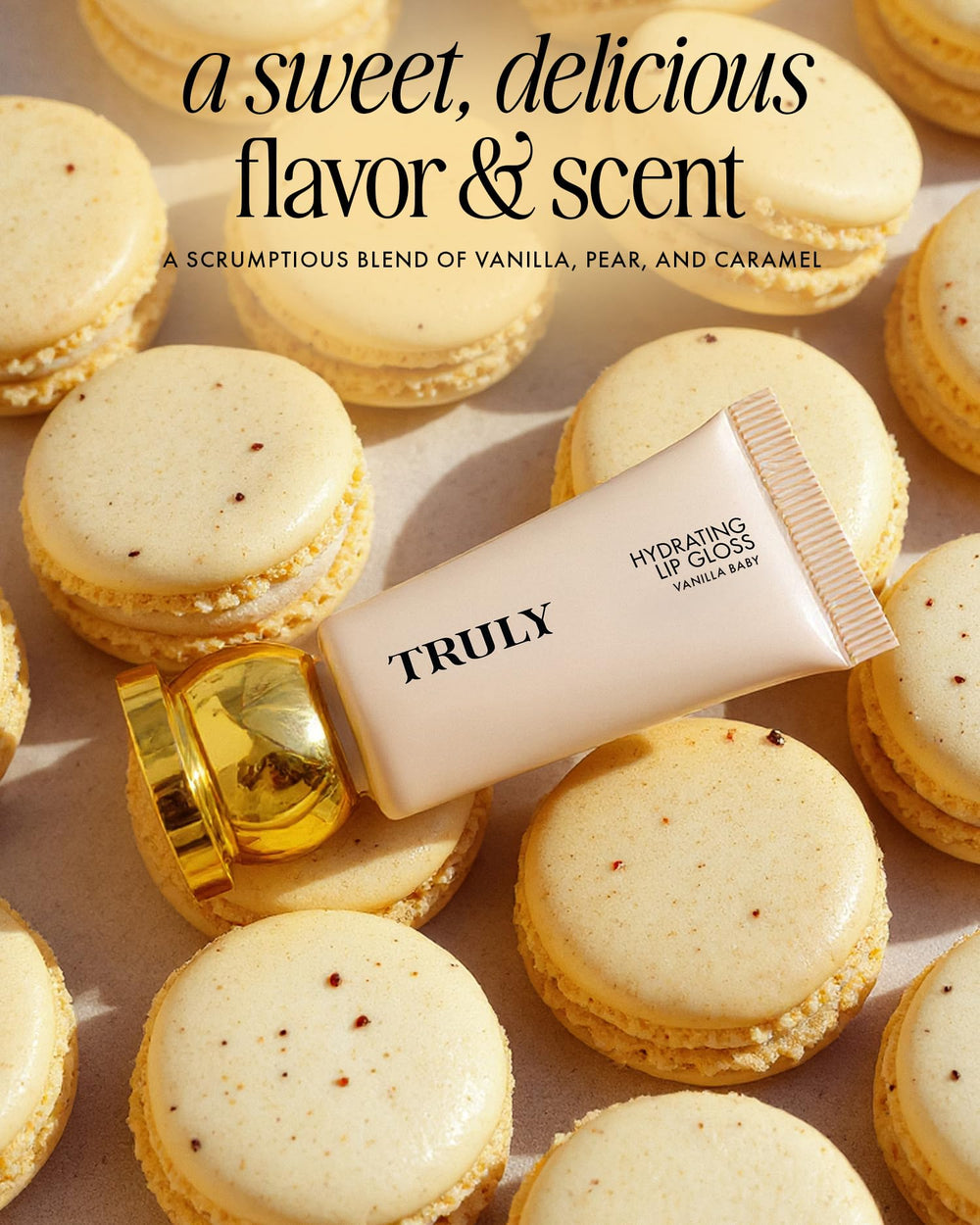 Truly Vanilla Baby ingredients focus with jojoba oil and shea butter showing nourishing benefit