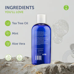 Truremedy Naturals in-shower use showing foam on shoulder and refreshing cooling benefit