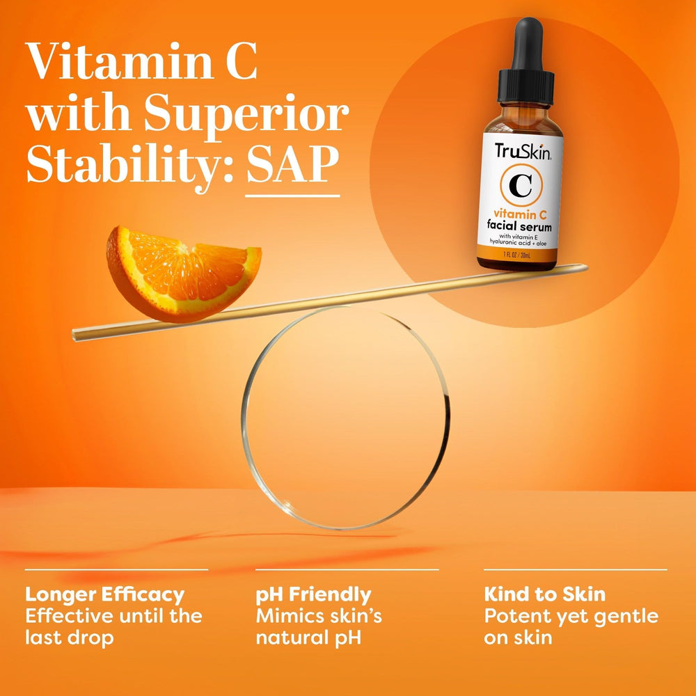 TruSkin label ingredients detail showing vitamin C, hyaluronic acid benefits