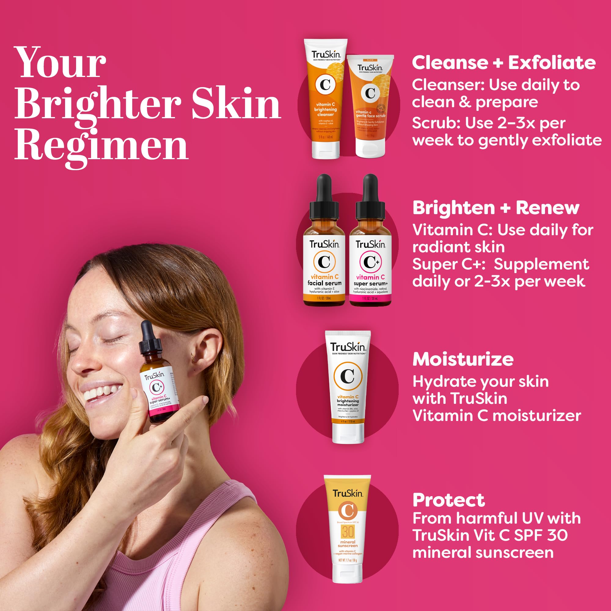 TruSkin bottle next to moisturizer illustrating effortless layering in routine
