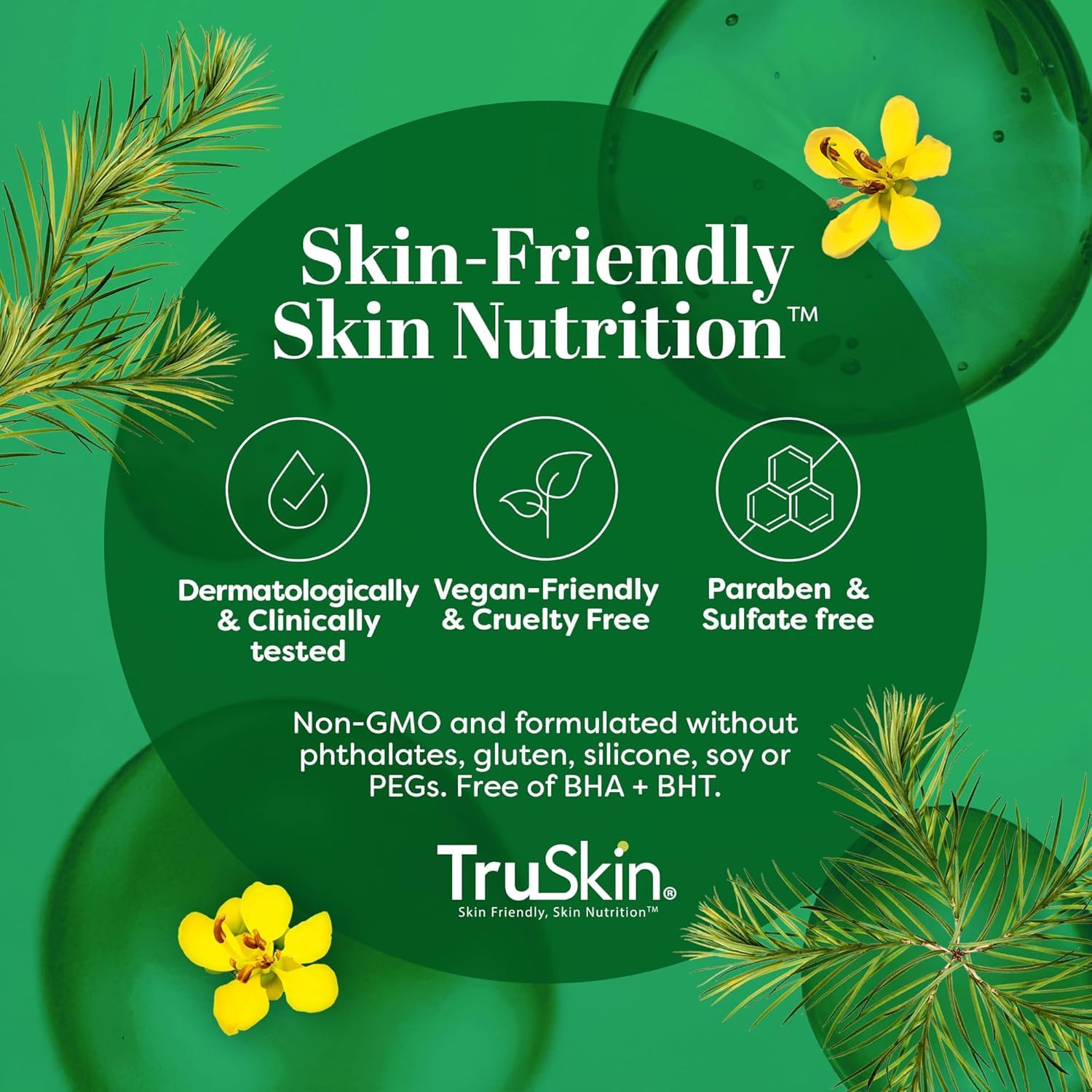 TruSkin tea tree oil ingredient close-up highlighting botanical source and clarifying support