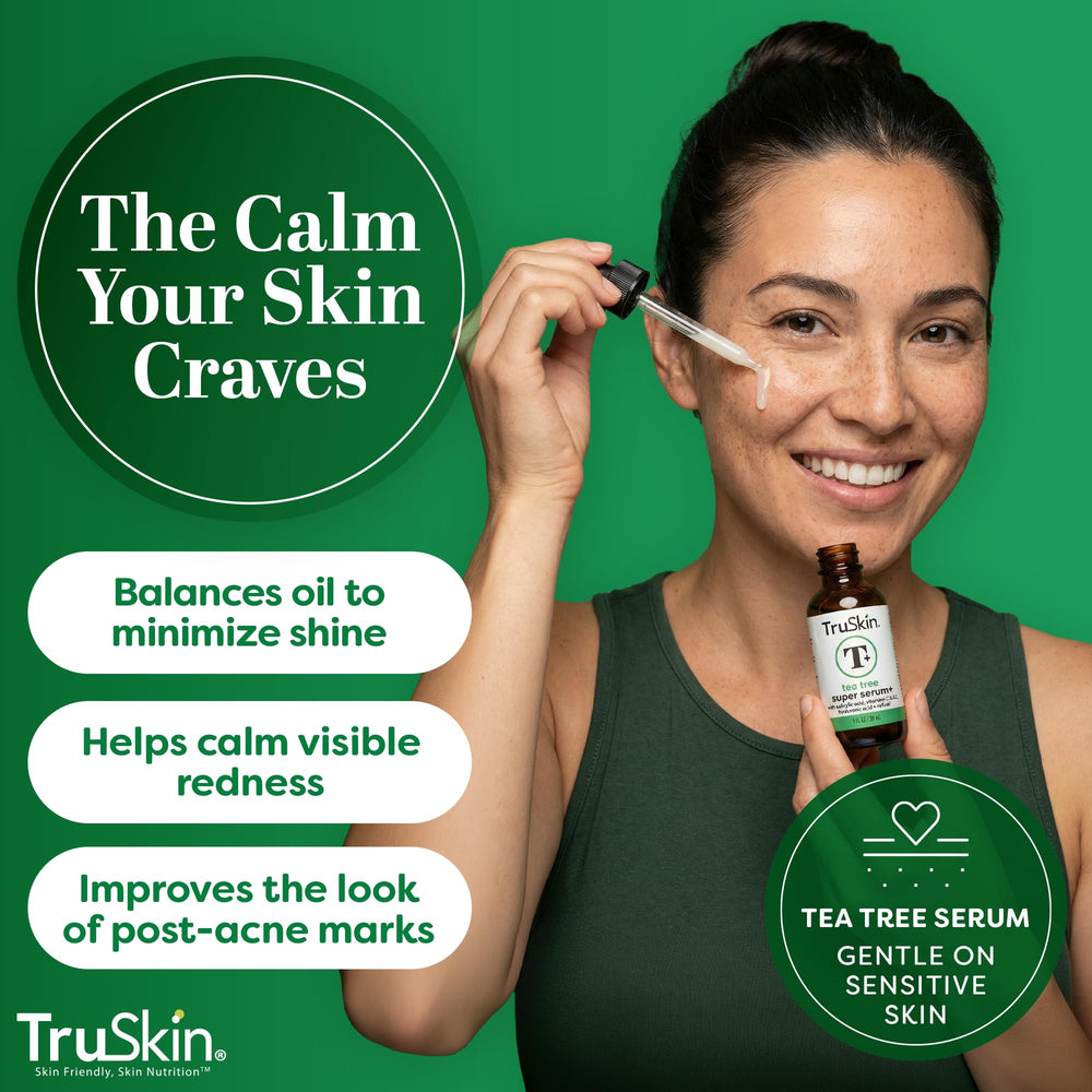 TruSkin product label close-up listing key actives for clear skin including salicylic acid and niacinamide