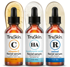 TruSkin trio front packaging showing three 1 fl oz serums, neat presentation benefits routine simplicity
