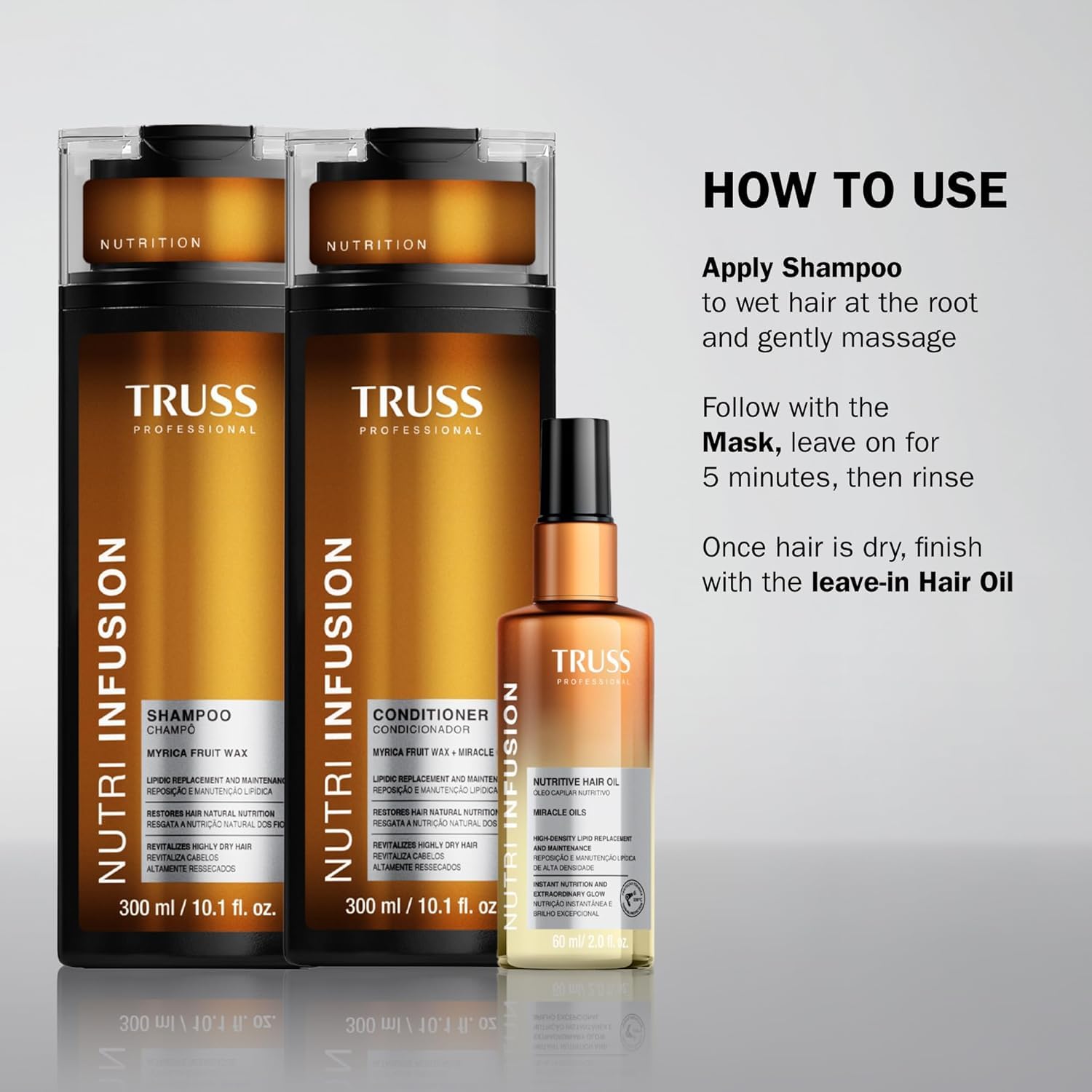 TRUSS being applied in shower to damp hair for easier detangling
