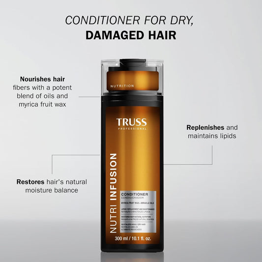 TRUSS back label close-up with directions and conditioning benefits visible