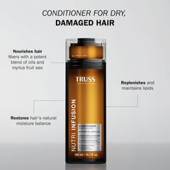 TRUSS back label close-up with directions and conditioning benefits visible
