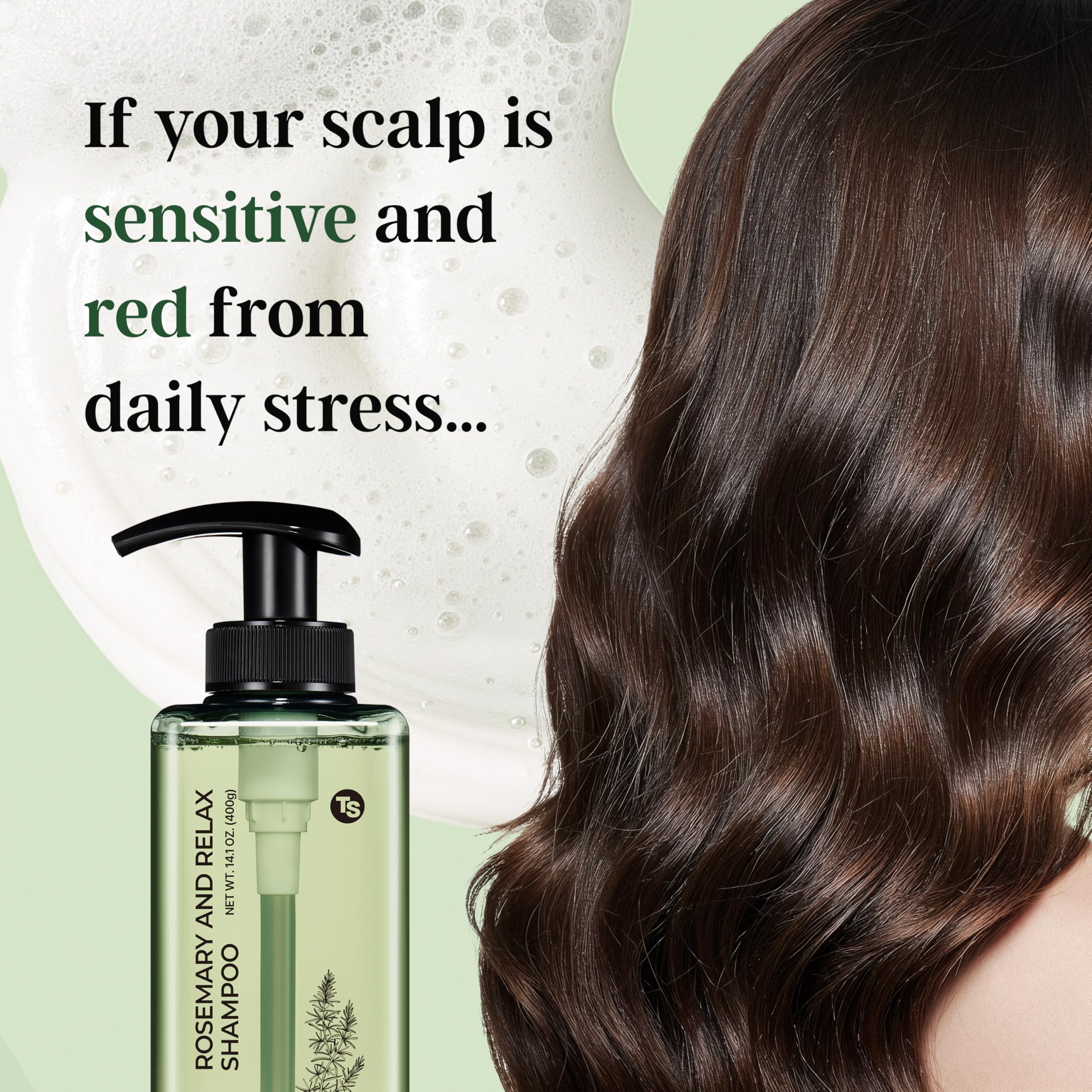 TS SHAMPOO back label close-up displaying ingredient list and usage directions