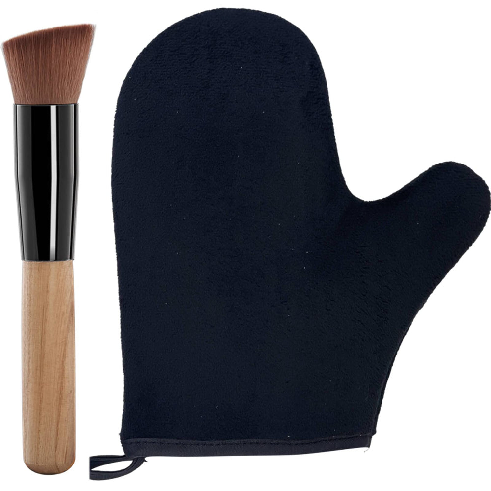TSAIYI mitt and brush front view showing complete applicator set and neat storage benefit