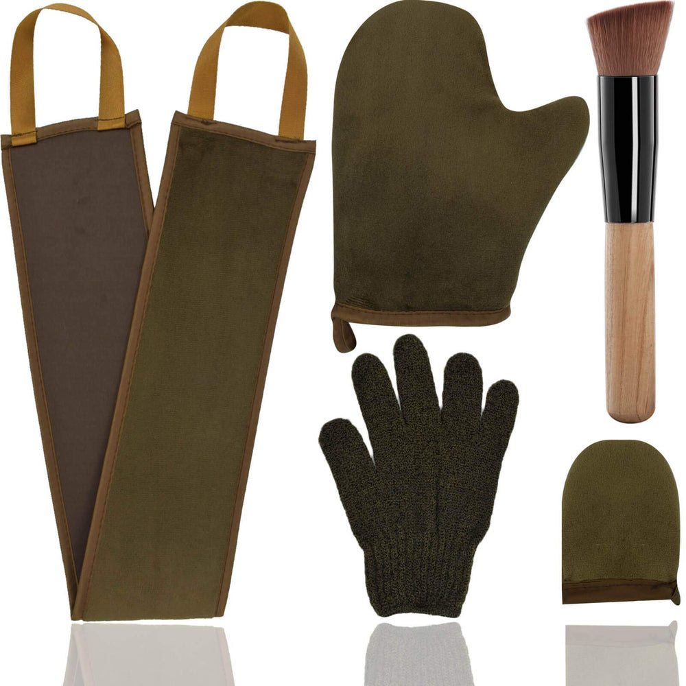 TSAIYI front packaging display showing all five tanning tools and kit benefits