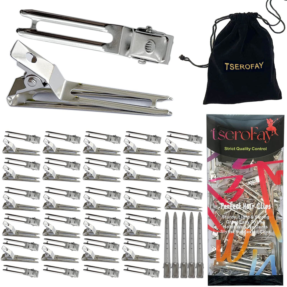 TSEROFAY front pack showing 55 silver metal hair clips and pouch, organized for travel