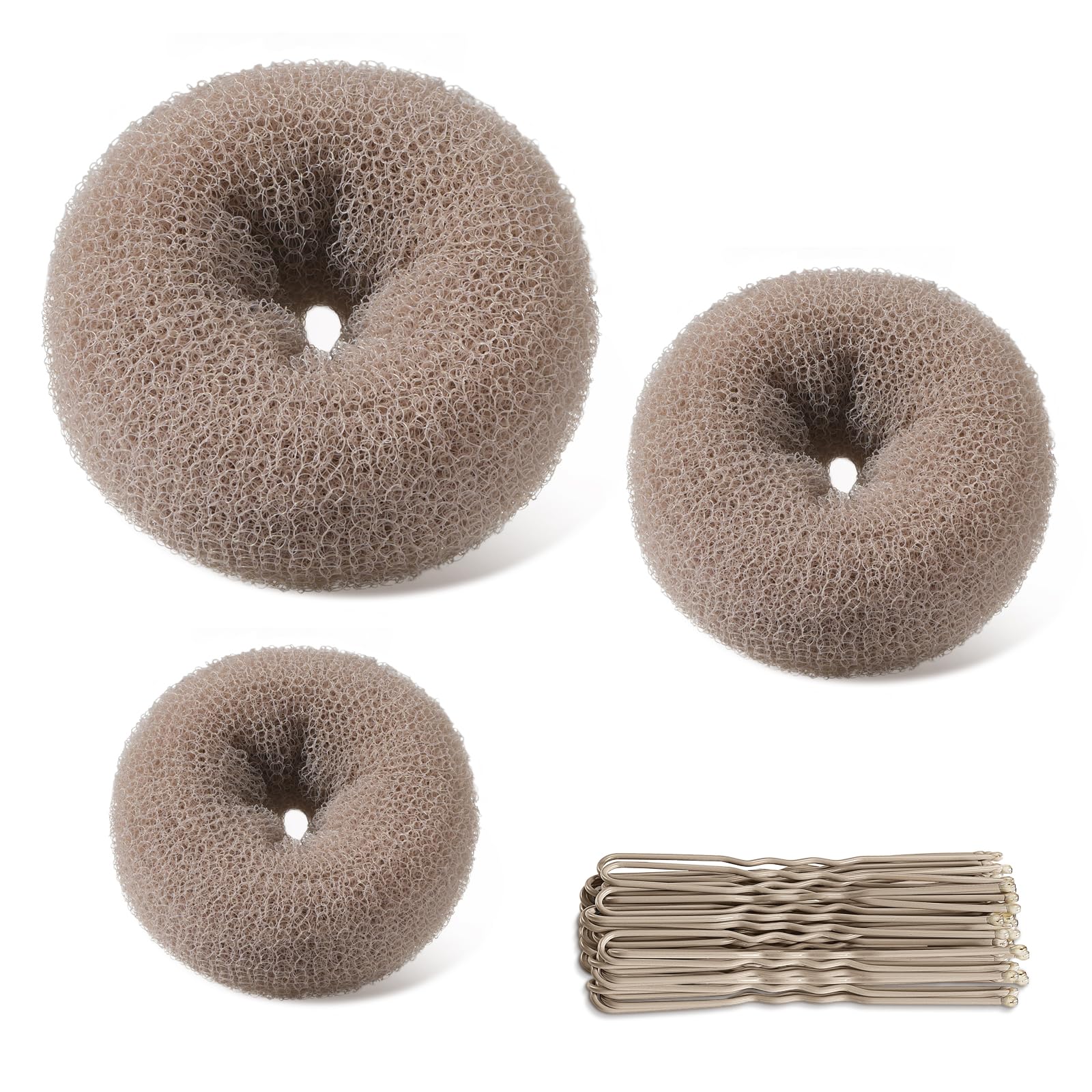 TsMADDTs front packaging showing three tan brown bun makers and pins for quick styling