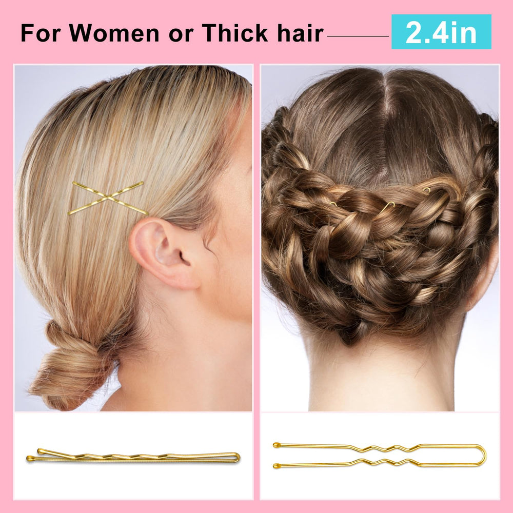 TsMADDTs pins securing a blonde bun for a neat, long-lasting style