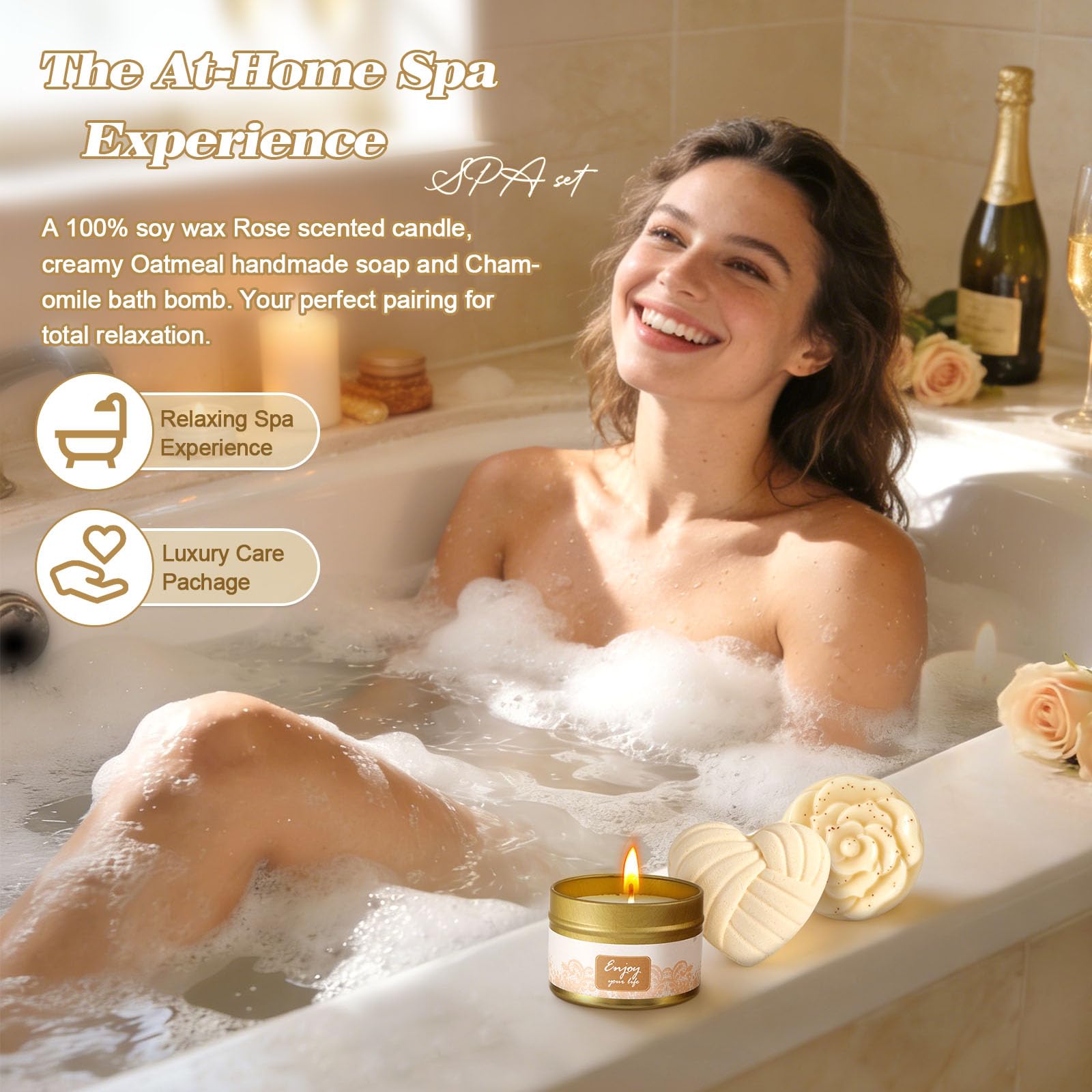 TsunNee chamomile bath bomb fizzing in tub, soothing soak and quiet moment