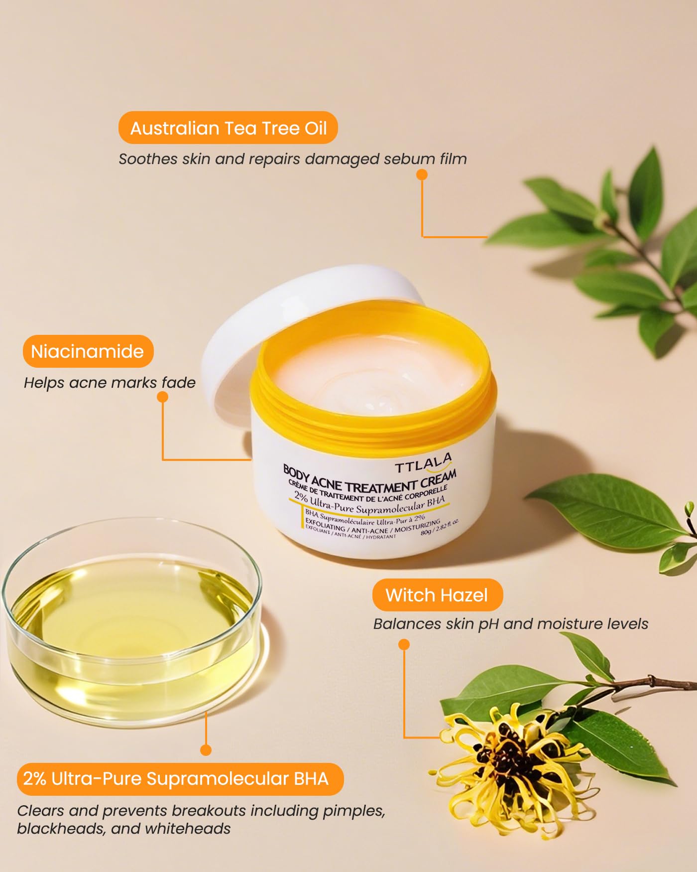 TTLALA cream texture close-up demonstrating fast absorption benefit