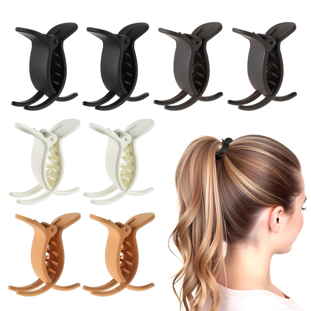 Tucnoeu front packaging showing eight matte ponytail clips, easy storage benefit