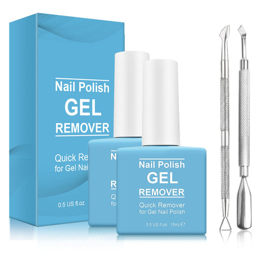 Tudiqe front packaging showing two small remover bottles and tools for easy gel removal