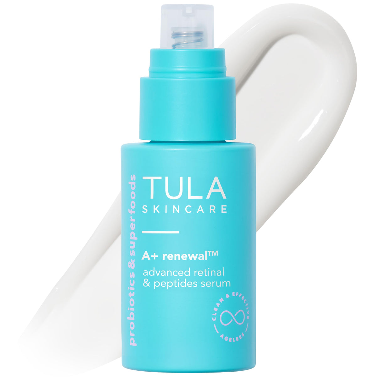 TULA A+ front bottle shot showing sleek packaging and nightly treatment