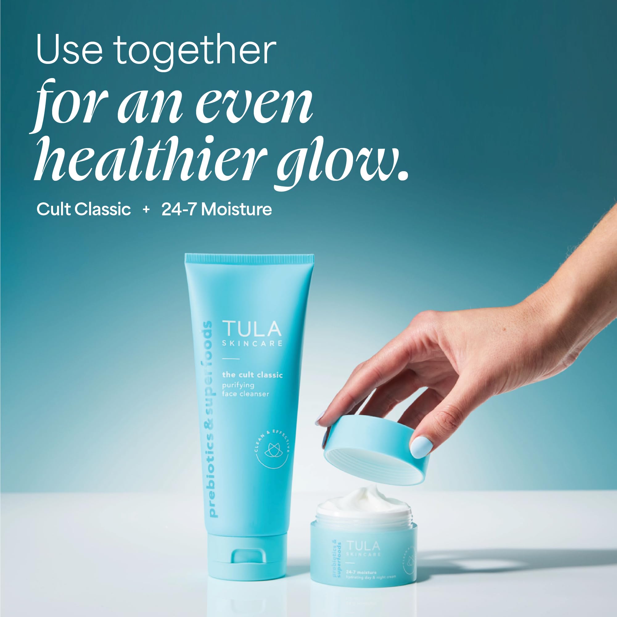 TULA travel pouch with cleanser illustrating convenience for trips and workouts
