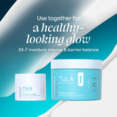 TULA bottle on bathroom shelf in lifestyle setting promoting daily routine use
