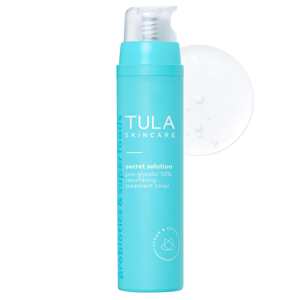 TULA front packaging showing bottle and label, clear view and reassuring benefit