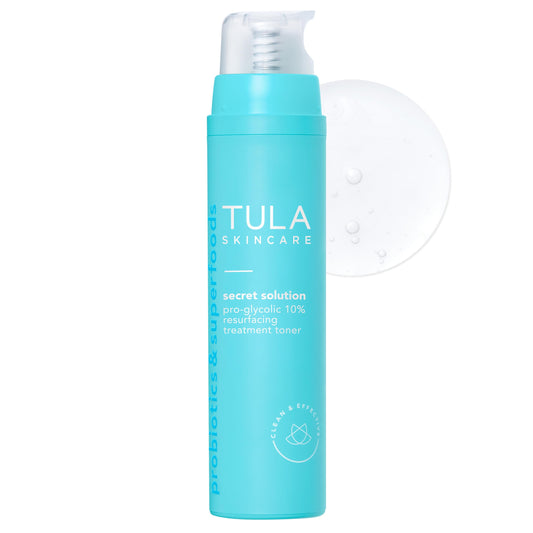 TULA front packaging showing bottle and label, clear view and reassuring benefit