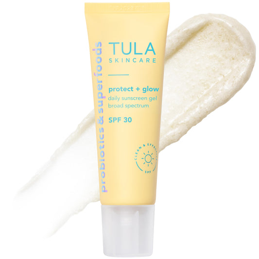 TULA front bottle showing label and SPF 30, convenient daily protection