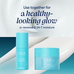 TULA bottle next to hand for scale to show the compact 1.01 fl oz size