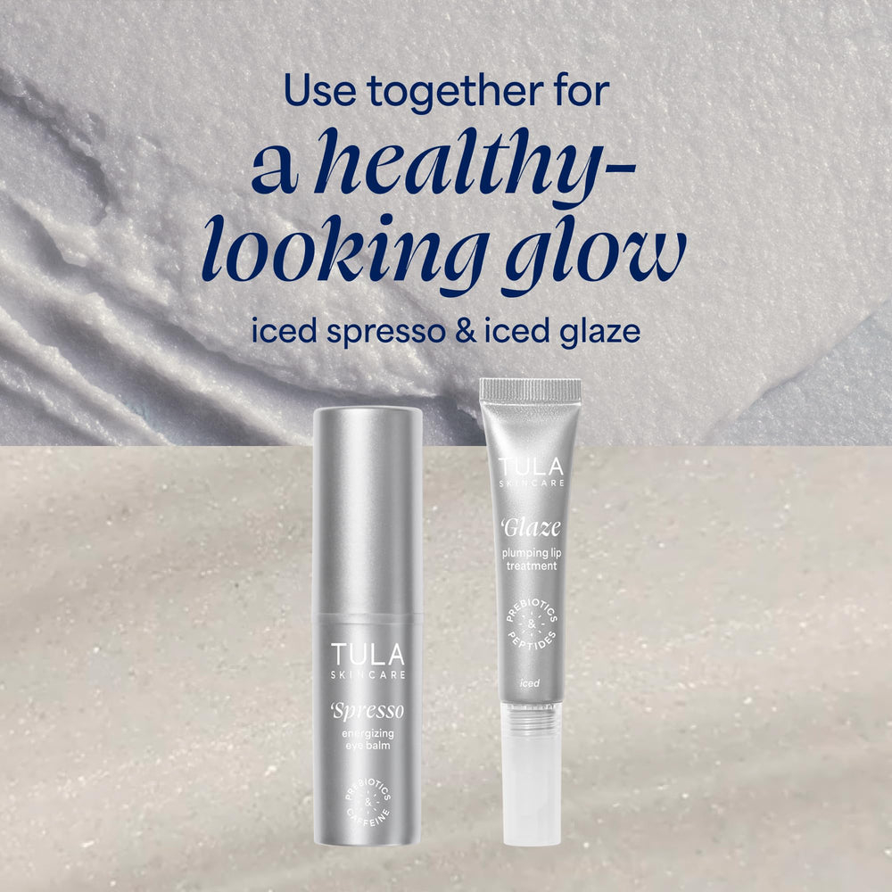 TULA Spresso Iced tucked inside a makeup bag, ideal for on-the-go refreshing benefits