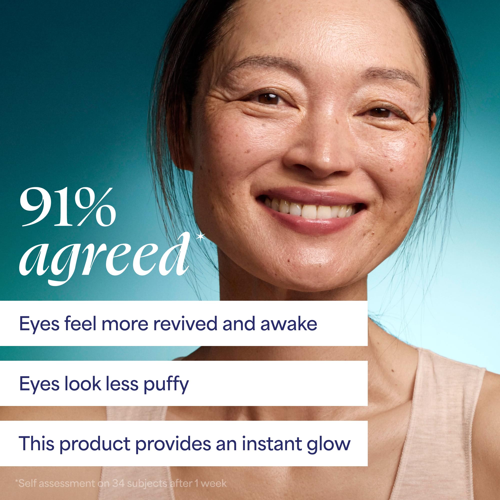 Model demonstrating TULA Spresso Iced under-eye application for instant cooling and brightening