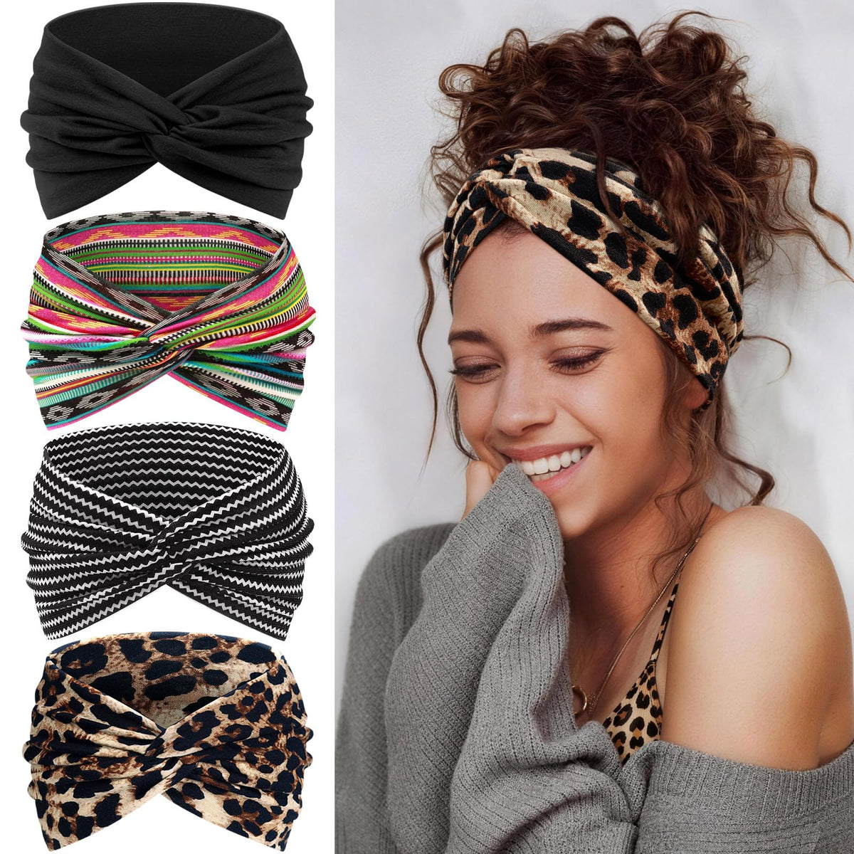 Tumurup front view of four headbands showing colors and packaging benefit of variety