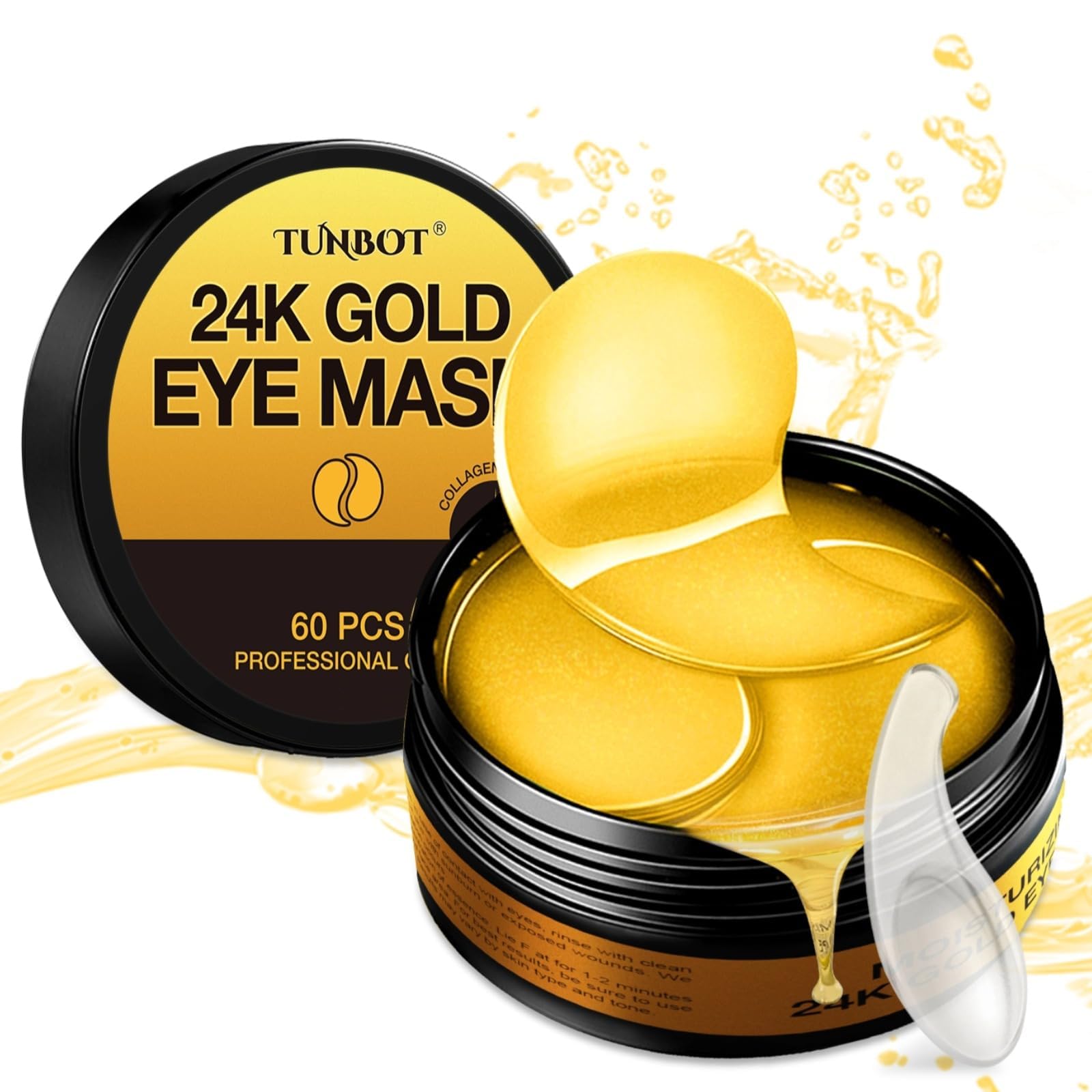 Tunbot front packaging showing 60 gold eye masks and brand logo for convenience