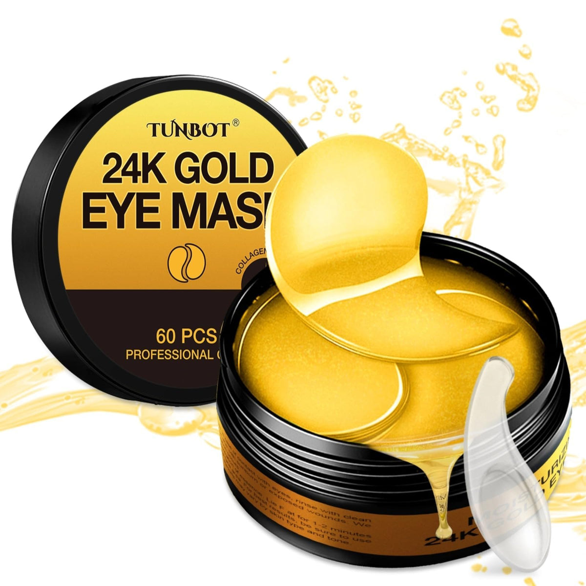 Tunbot front packaging showing 60 gold eye masks and brand logo for convenience