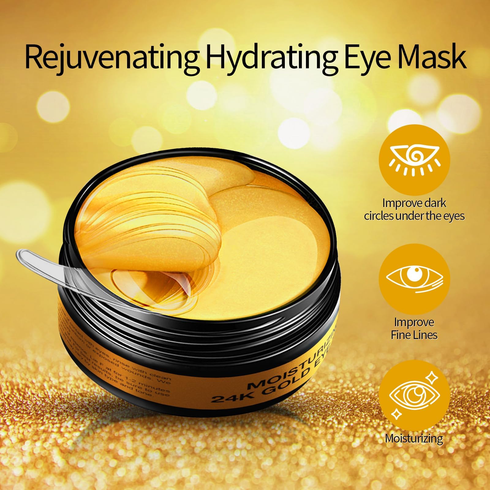 Tunbot close-up of gold-infused eye patches showing shimmer and targeted coverage