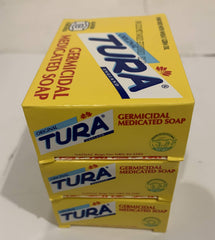 Tura soap in use in shower demonstrating refreshing aroma and skin-clean feeling