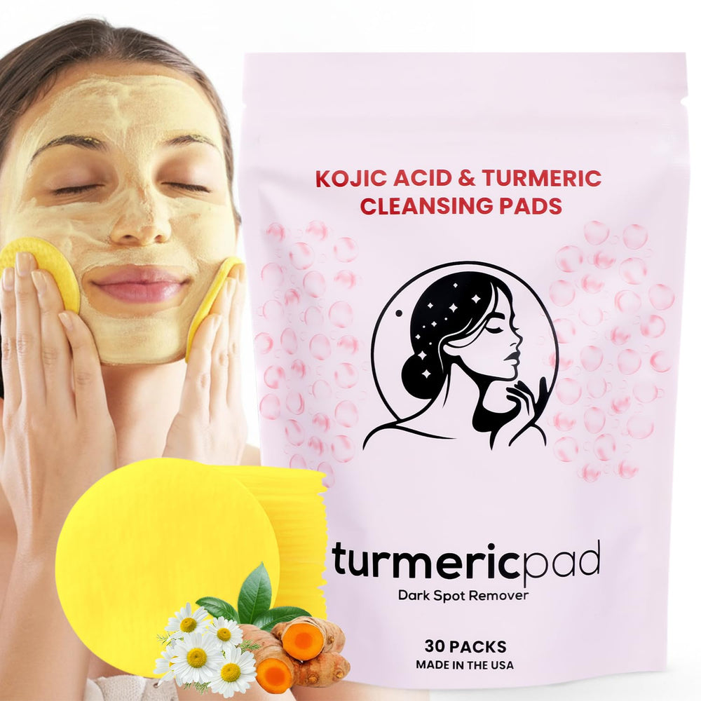 Turmeric Pad on bathroom counter staged for daily brightening routine