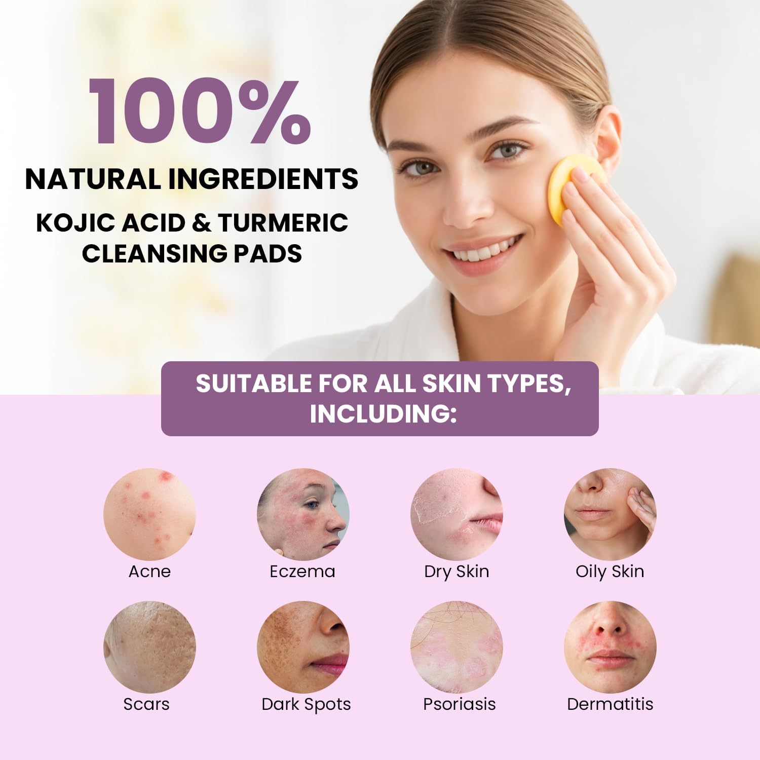 Turmeric Pad in use wiping face demonstrating quick makeup and oil removal