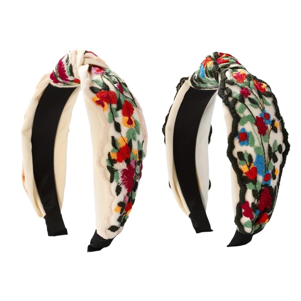 TURTLEDOVE front view of white embroidered headband shows polished look