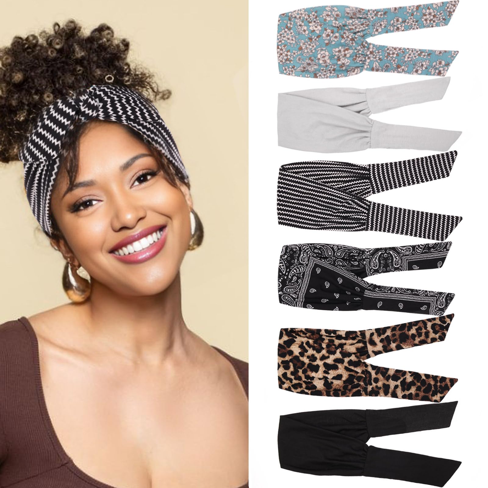 TuTive front view of six-pack headbands showing colors and packaging benefit: easy selection