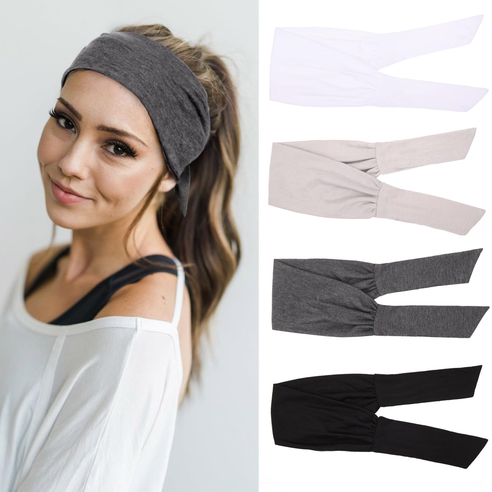 TuTive pack of four headbands front view showing colors and neat packaging, durable accessory