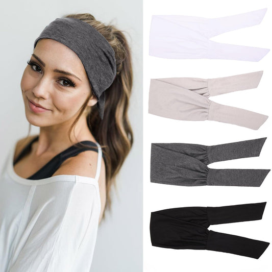 TuTive pack of four headbands front view showing colors and neat packaging, durable accessory
